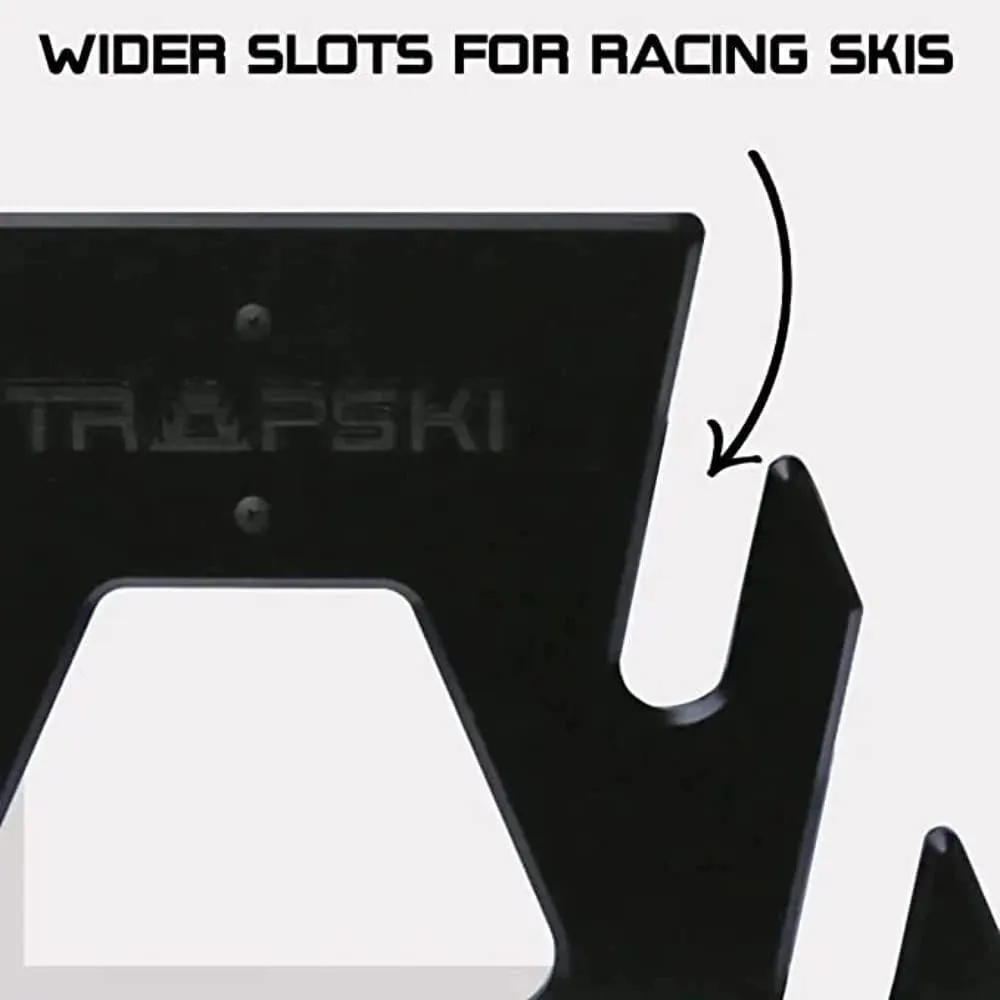 TRAPSKI Mobile All Mountain, Racing and XC Ski Rack Marine Grade HDPE Plastic | UV Protected | Premium Strap Included | 3 Year Warranty | Made in The USA | Veteran Owned Business (Black, Quad)