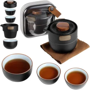 Travel-Ready Chinese Ceramic Teapot Set with 3 Cups, Portable Kung Fu Tea Kit in Compact Bag for Camping, Picnic, and On-The-Go