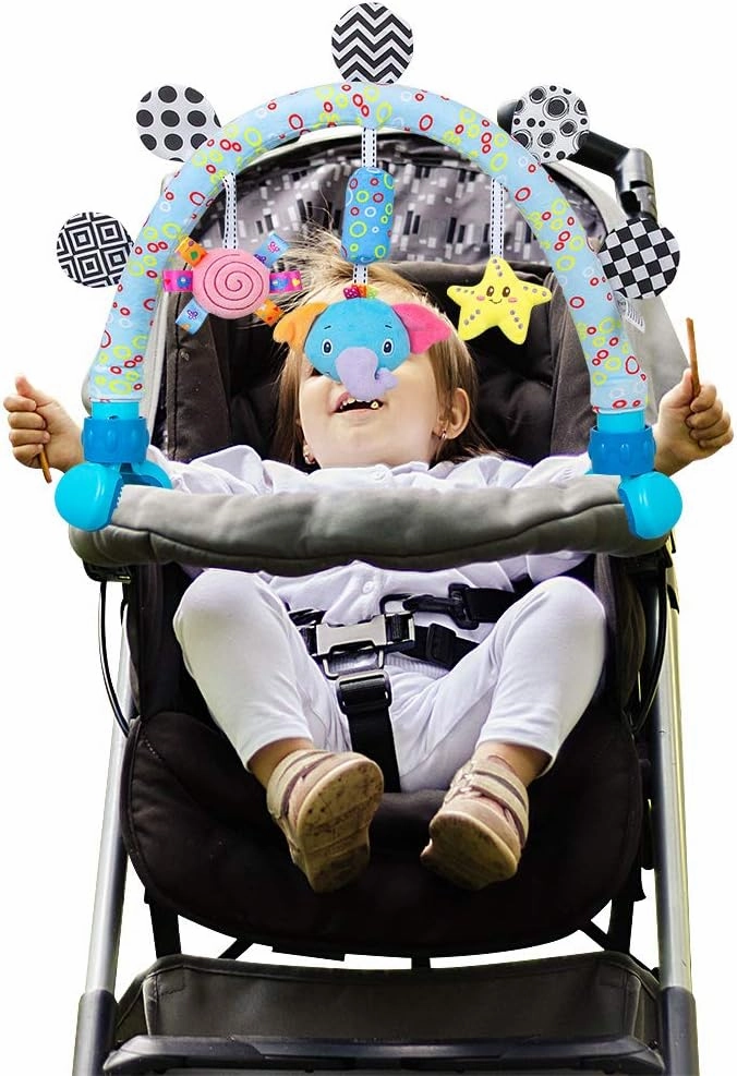 Travel Arch Bassinet Mobile Toys for Infant & Toddlers,Clip on Stroller Toy Crib Accessory & Pram Activity Bar Toy for Indoor and Outdoor (Elephant)