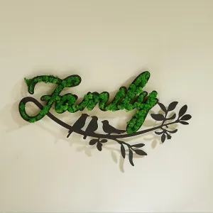 TREATLIFE HOME Family Letter Art Wall Decor with Preserved Moss and Bird Design, Durable Black Iron Construction, Nature-Inspired, Green