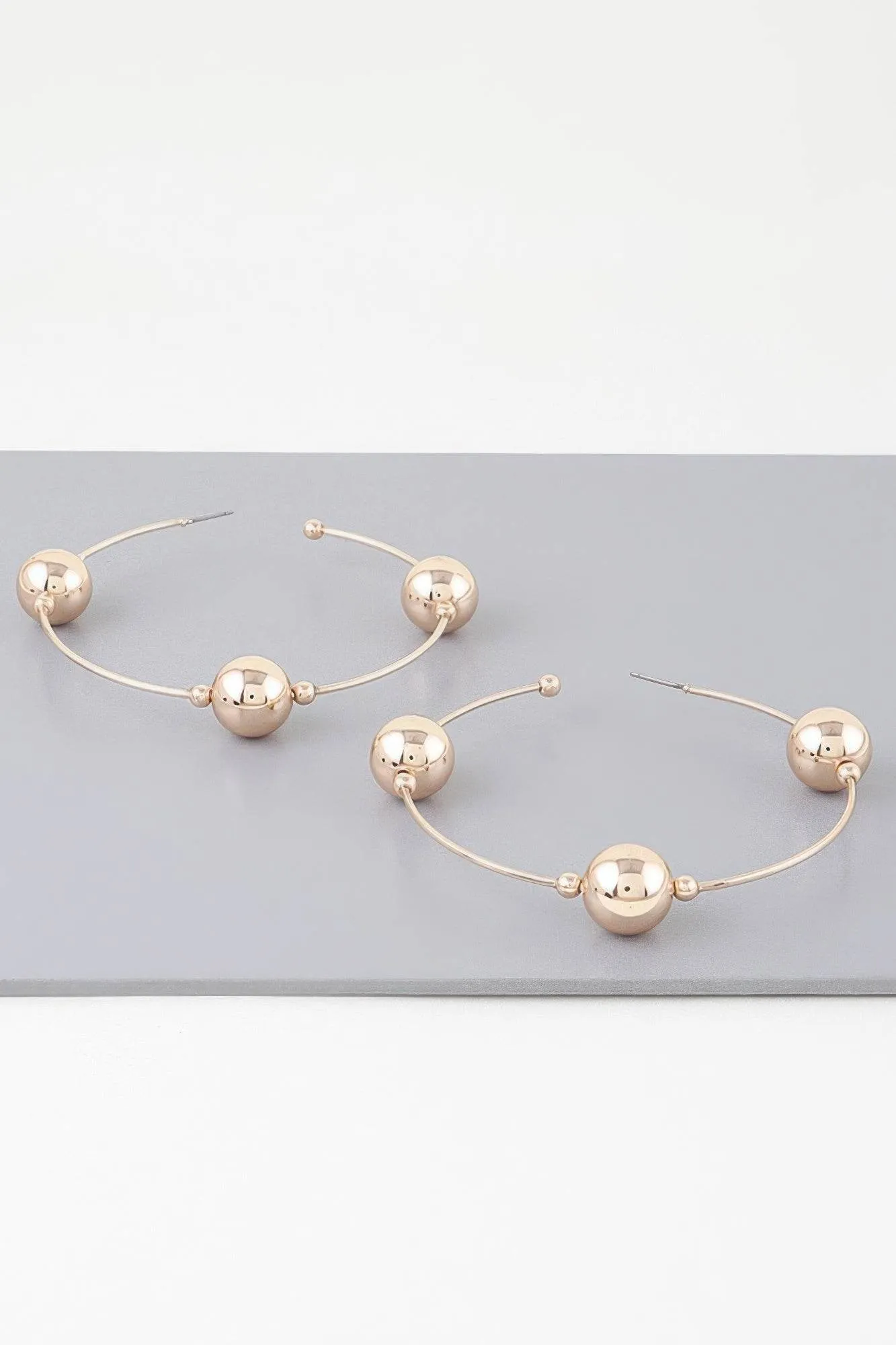 Triple Shiny Bead Hoop Earrings