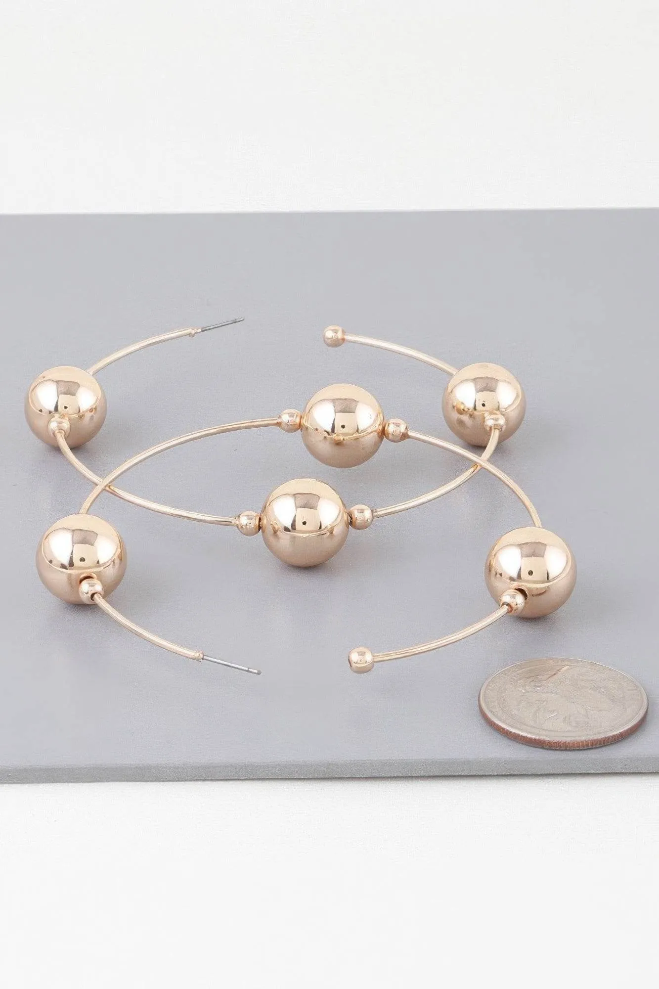 Triple Shiny Bead Hoop Earrings