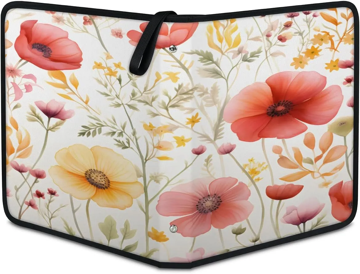 Tropical Flowers 3 Ring Trading Zipper Binder Strap, Trading Card Binder 9 Pocket, 900 Pockets Card Holder with 50 Removable Sleeves for Game Cards