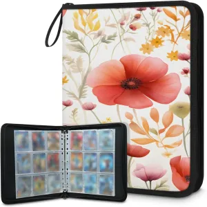 Tropical Flowers 3 Ring Trading Zipper Binder Strap, Trading Card Binder 9 Pocket, 900 Pockets Card Holder with 50 Removable Sleeves for Game Cards