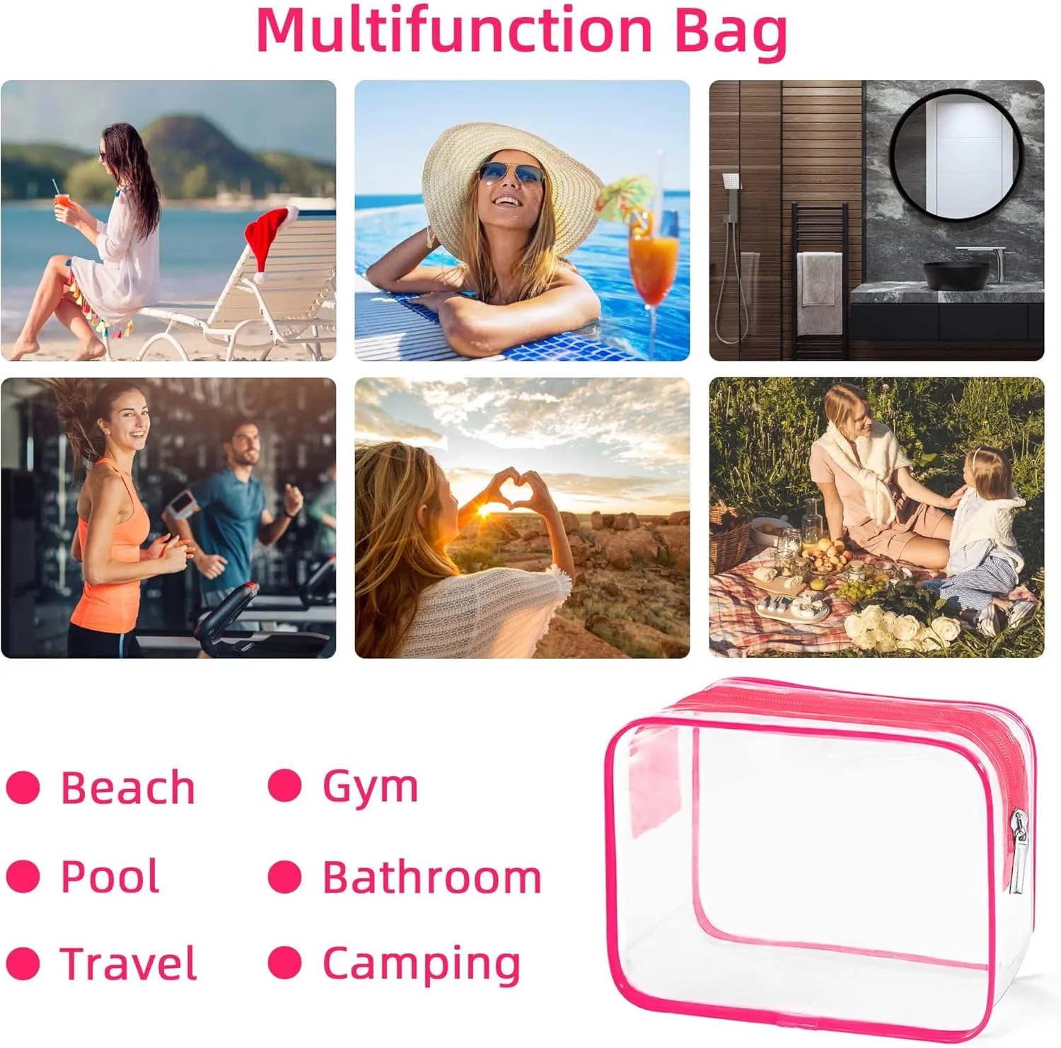 TSA Approved Toiletry Bag, Clear Travel Toiletry bag, Makeup Cosmetic Bag Set for Women Men, Portable Toiletry Bag for Travel, Bathroom and Organizing (rose red 12pcs)