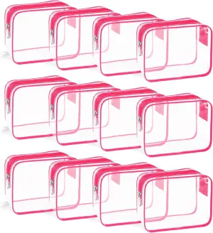 TSA Approved Toiletry Bag, Clear Travel Toiletry bag, Makeup Cosmetic Bag Set for Women Men, Portable Toiletry Bag for Travel, Bathroom and Organizing (rose red 12pcs)