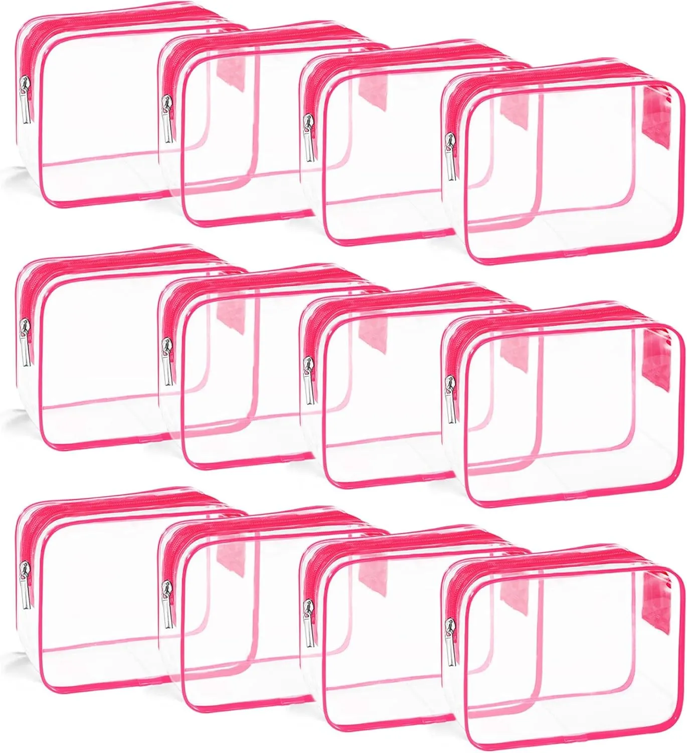 TSA Approved Toiletry Bag, Clear Travel Toiletry bag, Makeup Cosmetic Bag Set for Women Men, Portable Toiletry Bag for Travel, Bathroom and Organizing (rose red 12pcs)