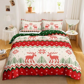 Twin Queen King Size Bedding Sets Christmas Holiday Duvet Cover Elk Snowflake Pattern Gift Breathable Durable Soft Comfy 3 Piece with 2 Pillow Shams,B,Twin