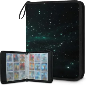 Twinkling Starry Sky 3 Ring Trading Zipper Binder Strap, Trading Card Binder 4 Pocket, 400 Pockets Card Holder with 50 Removable Sleeves for Game Cards