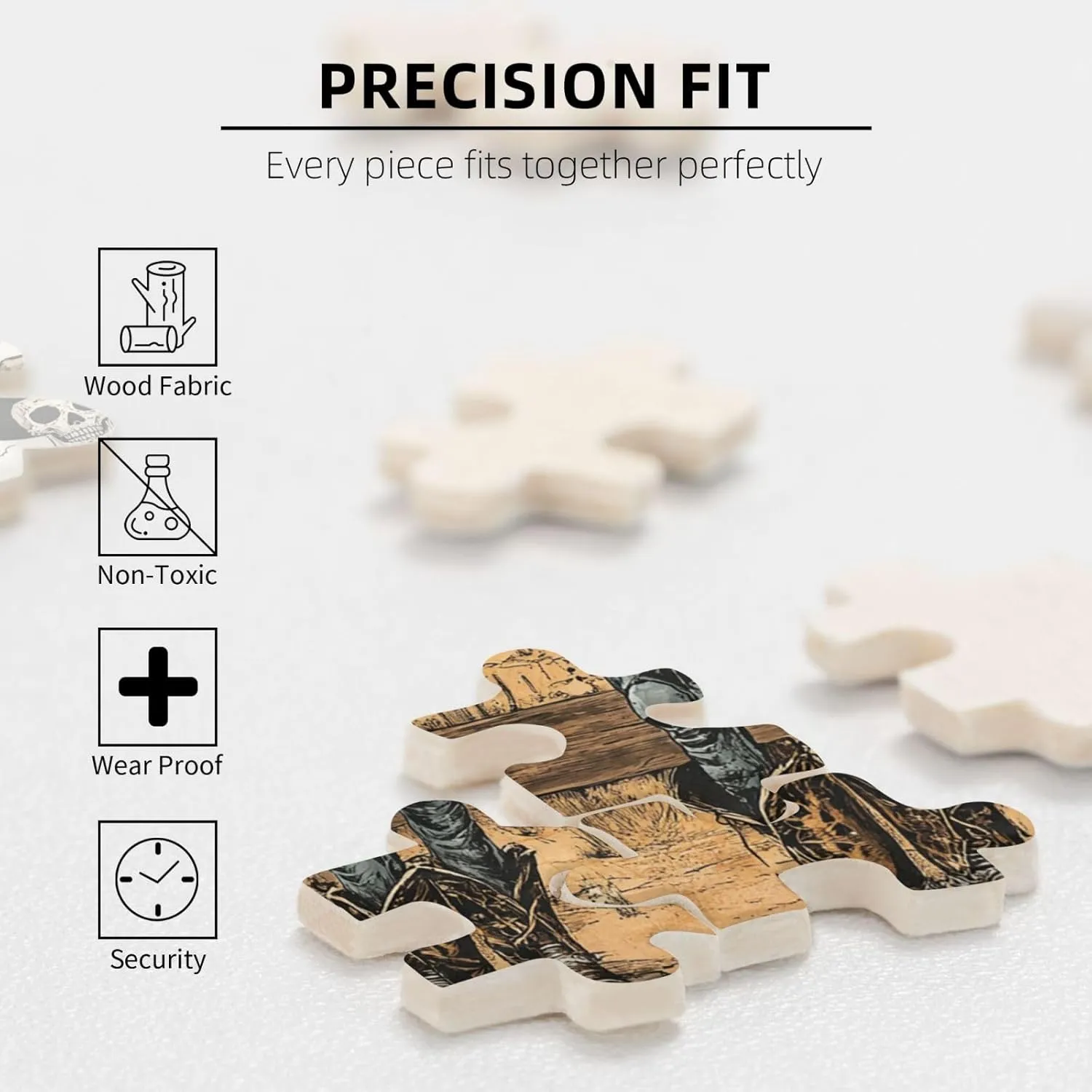 Two Skeleton Cowboys in Desert,500 Piece Wooden Puzzle for Adults,Brain Training Challenge, Stress Relief Activity,Unique Artwork for Adult,Eco-Friendly Pieces，Gifts for Friends