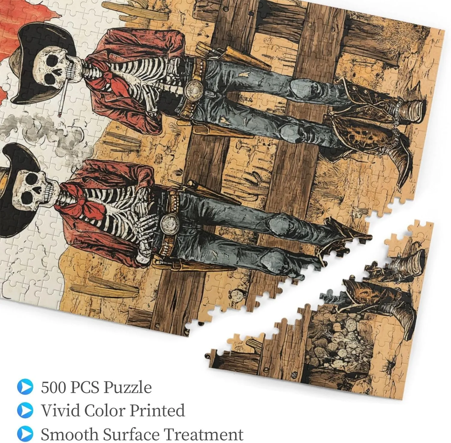 Two Skeleton Cowboys in Desert,500 Piece Wooden Puzzle for Adults,Brain Training Challenge, Stress Relief Activity,Unique Artwork for Adult,Eco-Friendly Pieces，Gifts for Friends