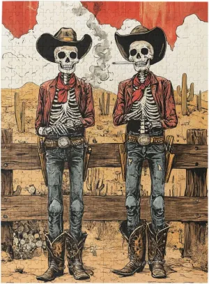 Two Skeleton Cowboys in Desert,500 Piece Wooden Puzzle for Adults,Brain Training Challenge, Stress Relief Activity,Unique Artwork for Adult,Eco-Friendly Pieces，Gifts for Friends