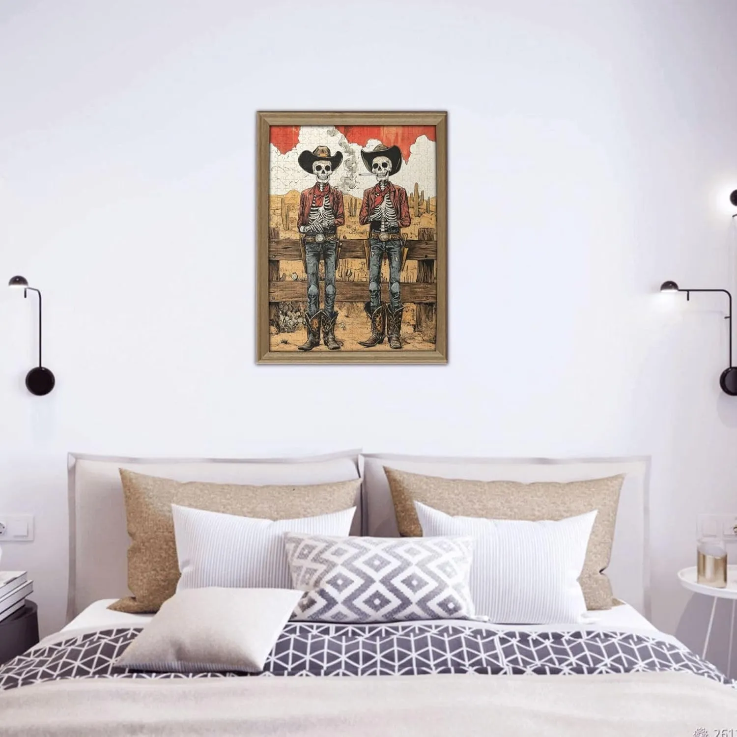 Two Skeleton Cowboys in Desert,500 Piece Wooden Puzzle for Adults,Brain Training Challenge, Stress Relief Activity,Unique Artwork for Adult,Eco-Friendly Pieces，Gifts for Friends
