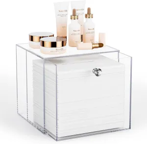 Udefineit Disposable Facial Towel Storage Box, Acrylic XL Skin Club Towel Holder with Drawer, Makeup Remover Dry Wipe Organizer, Skin Care Luxe Container for Facial Washing (Excluding Facial Towels)