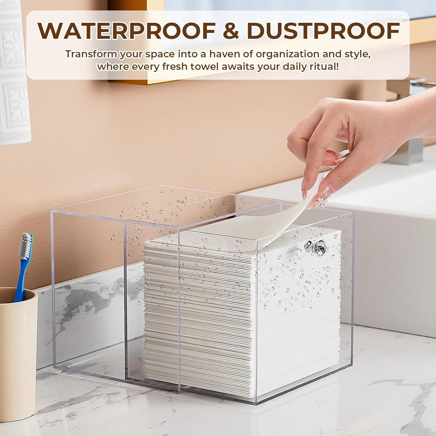 Udefineit Disposable Facial Towel Storage Box, Acrylic XL Skin Club Towel Holder with Drawer, Makeup Remover Dry Wipe Organizer, Skin Care Luxe Container for Facial Washing (Excluding Facial Towels)