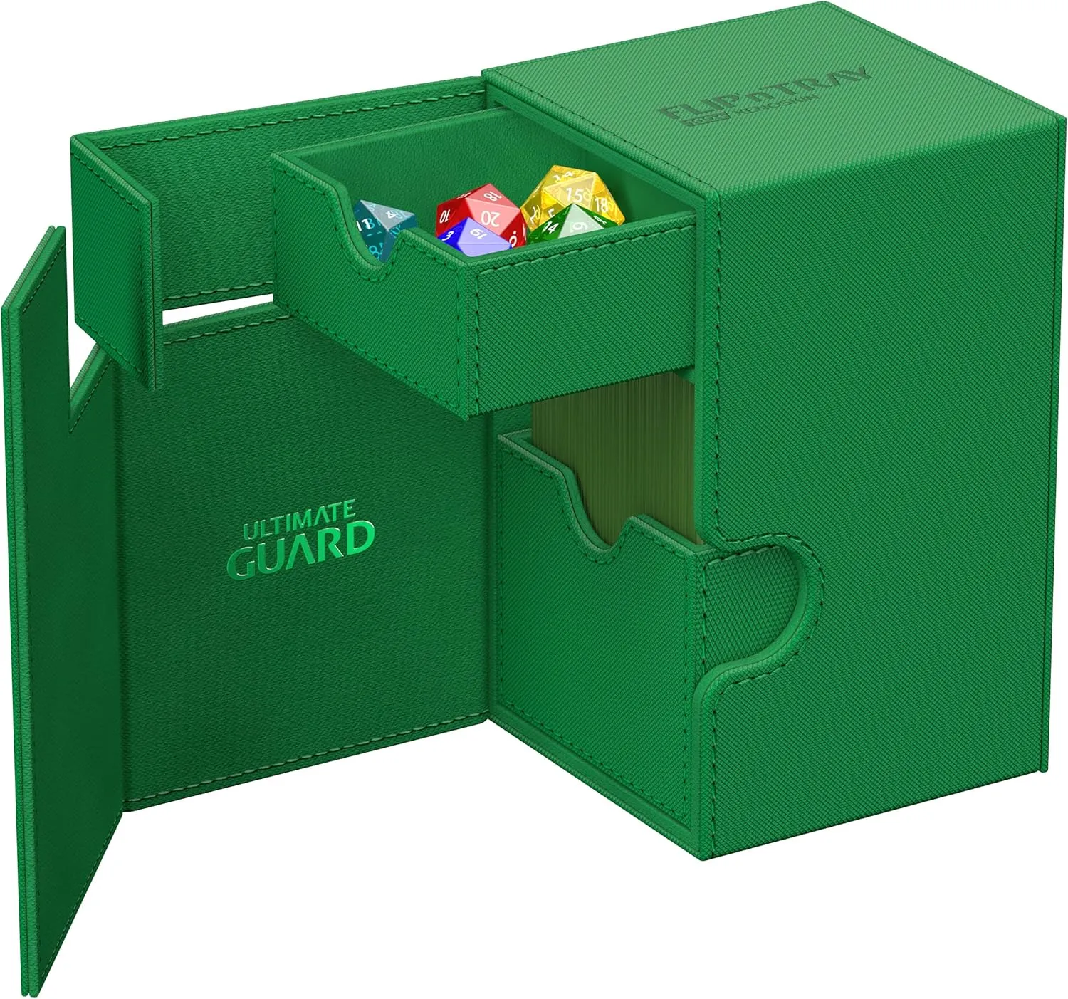 Ultimate Guard Flip'n'Tray 100 , Deck Case for 100 Double-Sleeved TCG Cards   Dice Tray, Green, Independent Magnetic Closure & Microfiber Inner Lining