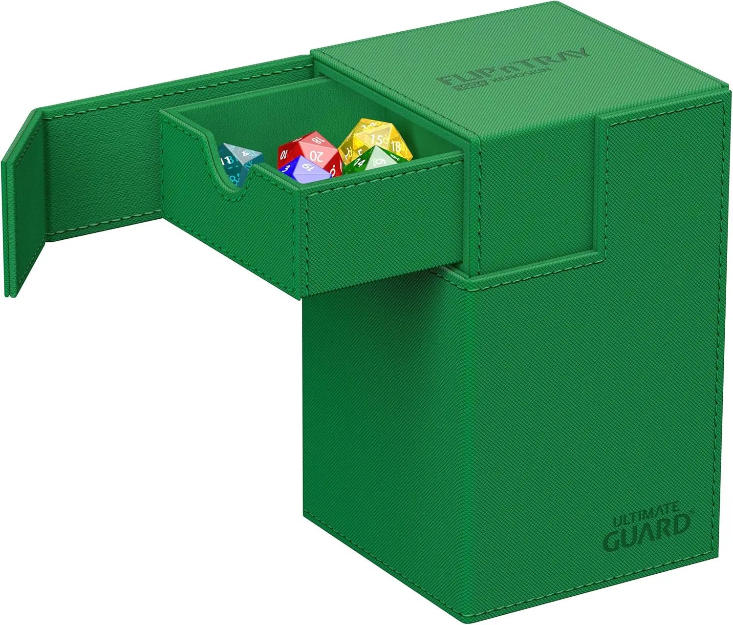 Ultimate Guard Flip'n'Tray 100 , Deck Case for 100 Double-Sleeved TCG Cards   Dice Tray, Green, Independent Magnetic Closure & Microfiber Inner Lining