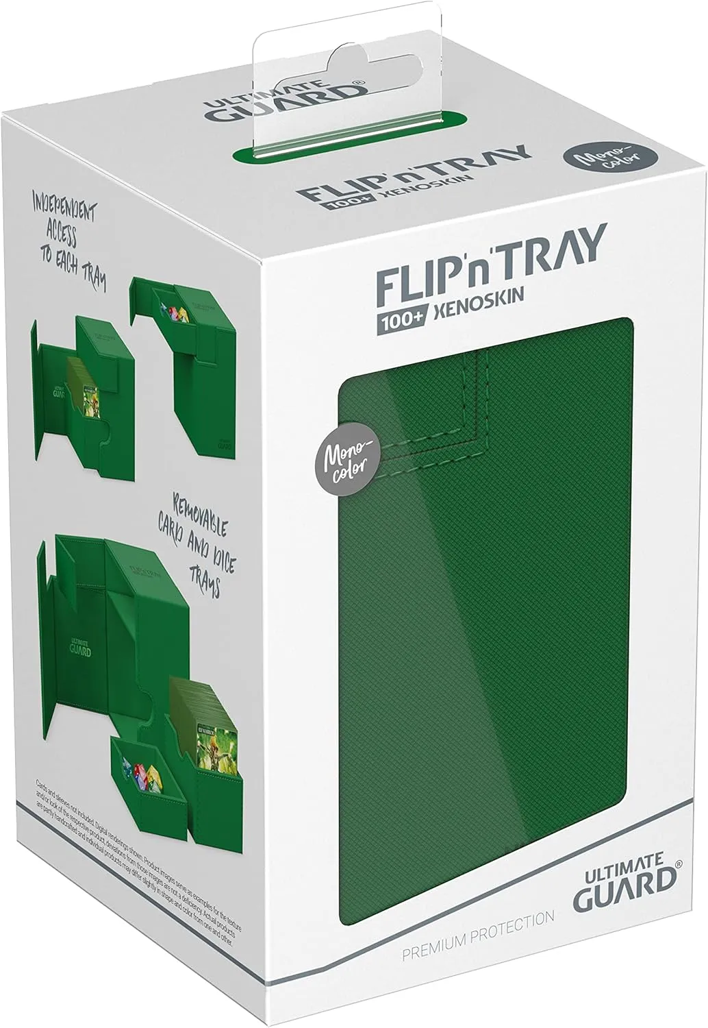 Ultimate Guard Flip'n'Tray 100 , Deck Case for 100 Double-Sleeved TCG Cards   Dice Tray, Green, Independent Magnetic Closure & Microfiber Inner Lining