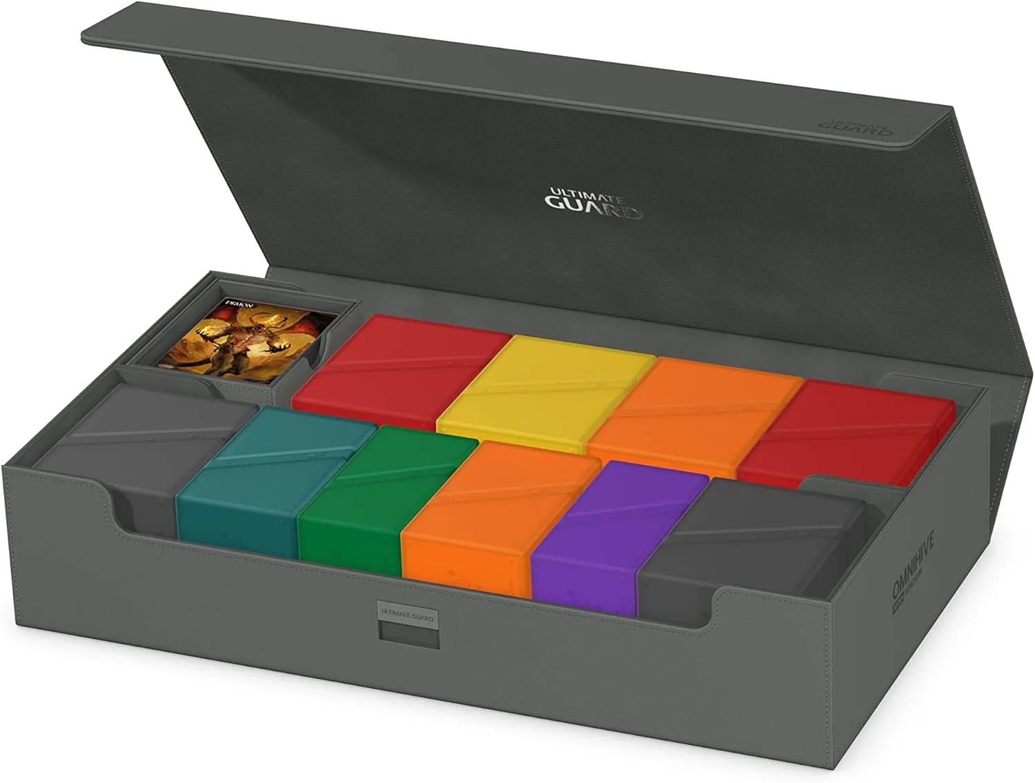 Ultimate Guard Omnihive 1000 , Deck Case for 1000 Double-Sleeved TCG Cards   2 removable Trays, Grey, Magnetic Closure & Microfiber Inner Lining