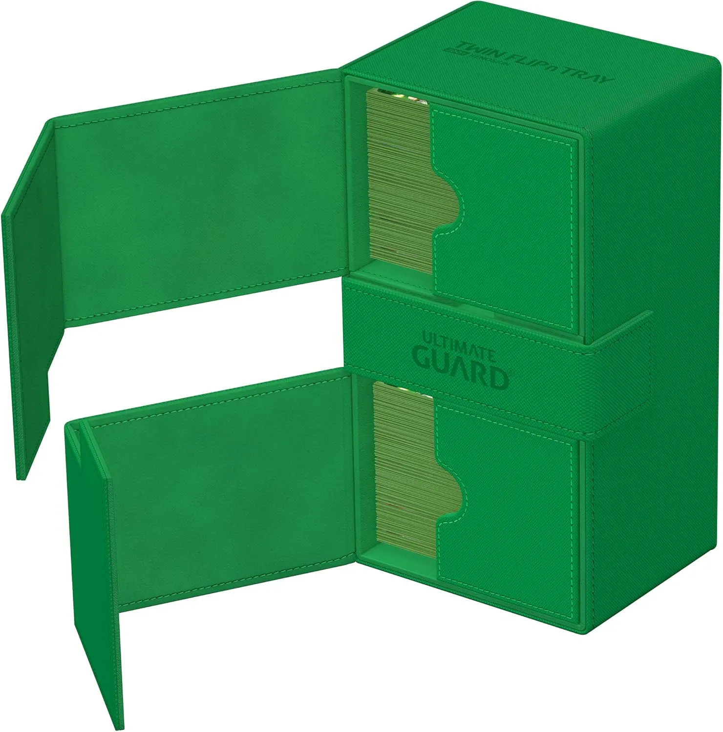 Ultimate Guard Twin Flip'n'Tray 200 , Deck Case for 200 Double-Sleeved TCG Cards   Dice Tray, Green, Independent Magnetic Closure & Microfiber Inner Lining