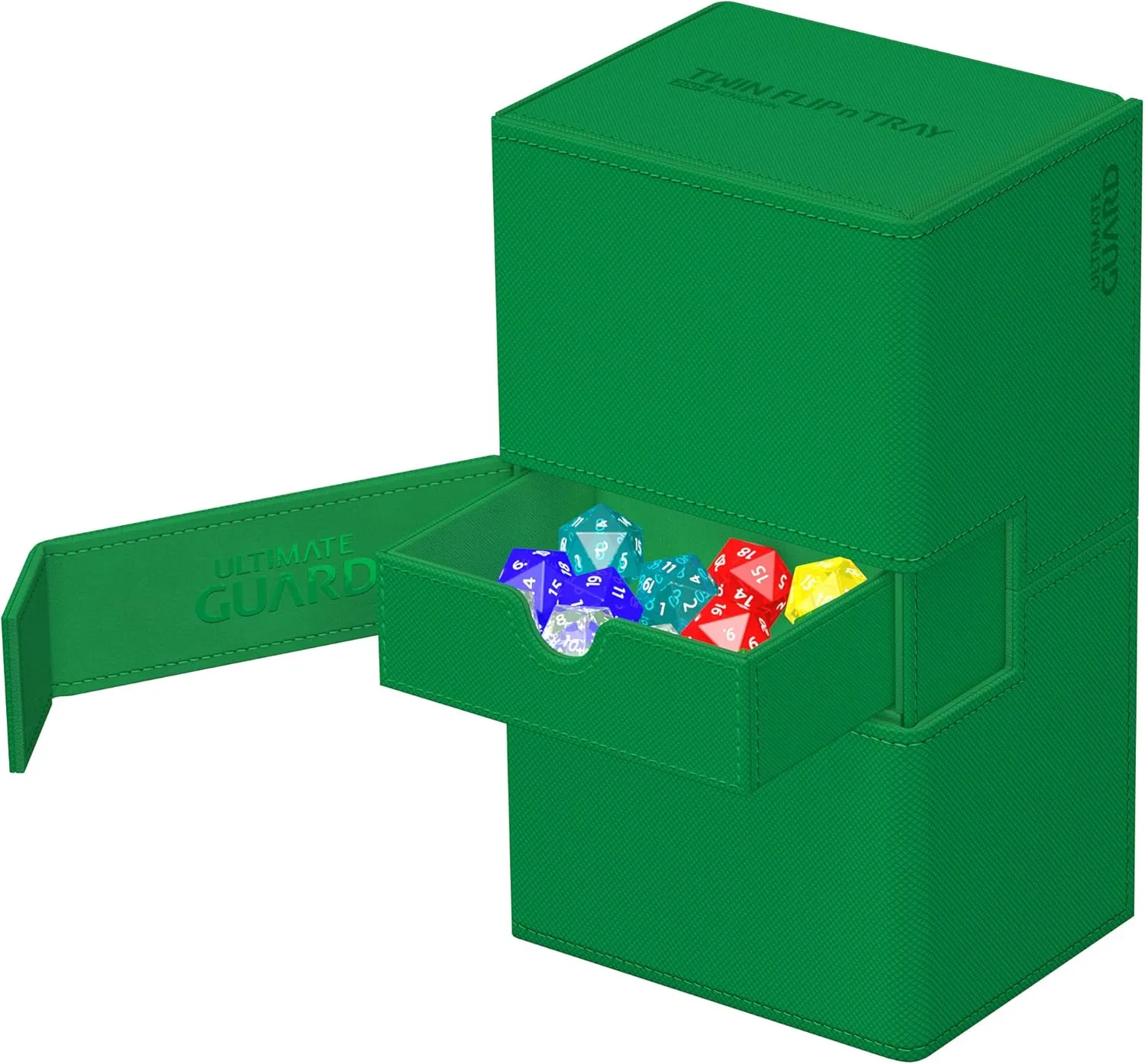 Ultimate Guard Twin Flip'n'Tray 200 , Deck Case for 200 Double-Sleeved TCG Cards   Dice Tray, Green, Independent Magnetic Closure & Microfiber Inner Lining