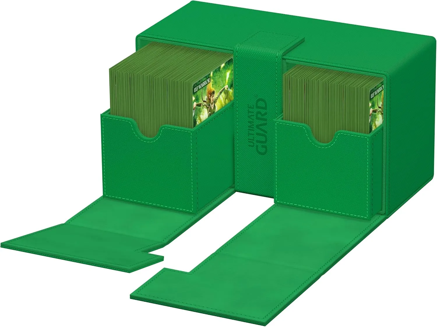 Ultimate Guard Twin Flip'n'Tray 200 , Deck Case for 200 Double-Sleeved TCG Cards   Dice Tray, Green, Independent Magnetic Closure & Microfiber Inner Lining