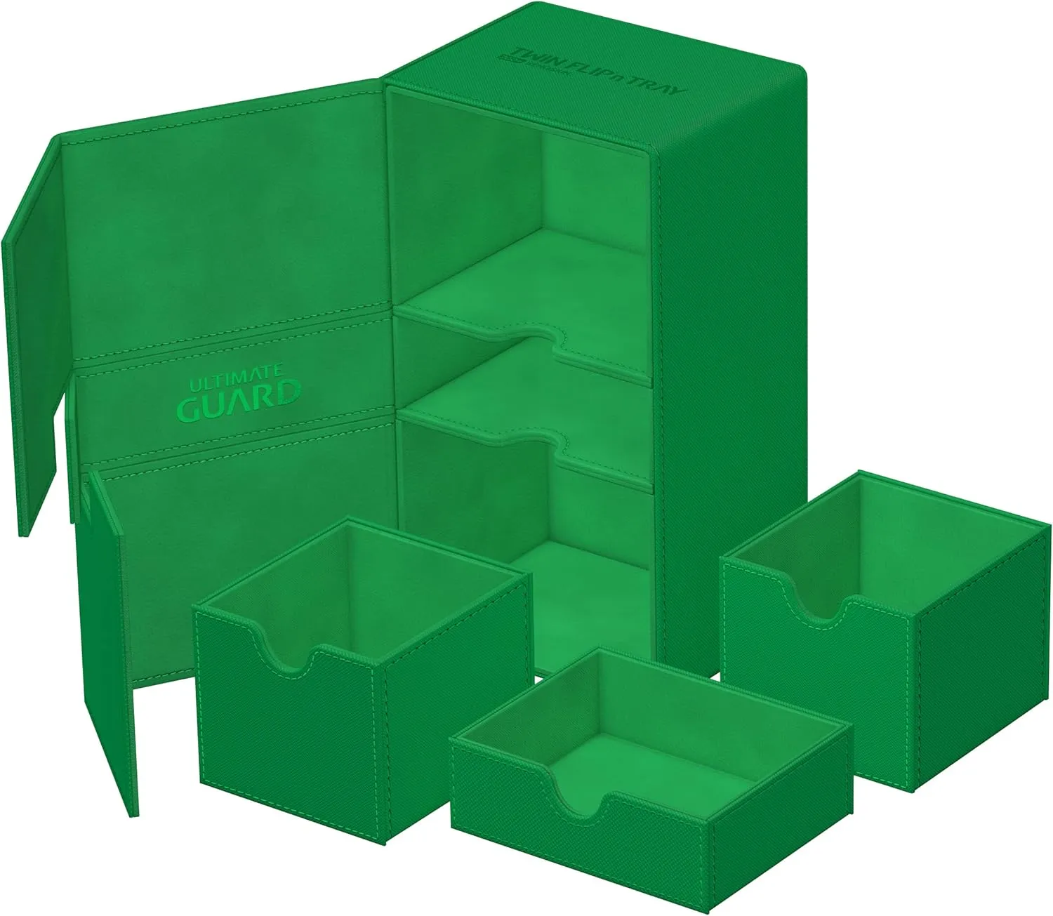 Ultimate Guard Twin Flip'n'Tray 200 , Deck Case for 200 Double-Sleeved TCG Cards   Dice Tray, Green, Independent Magnetic Closure & Microfiber Inner Lining