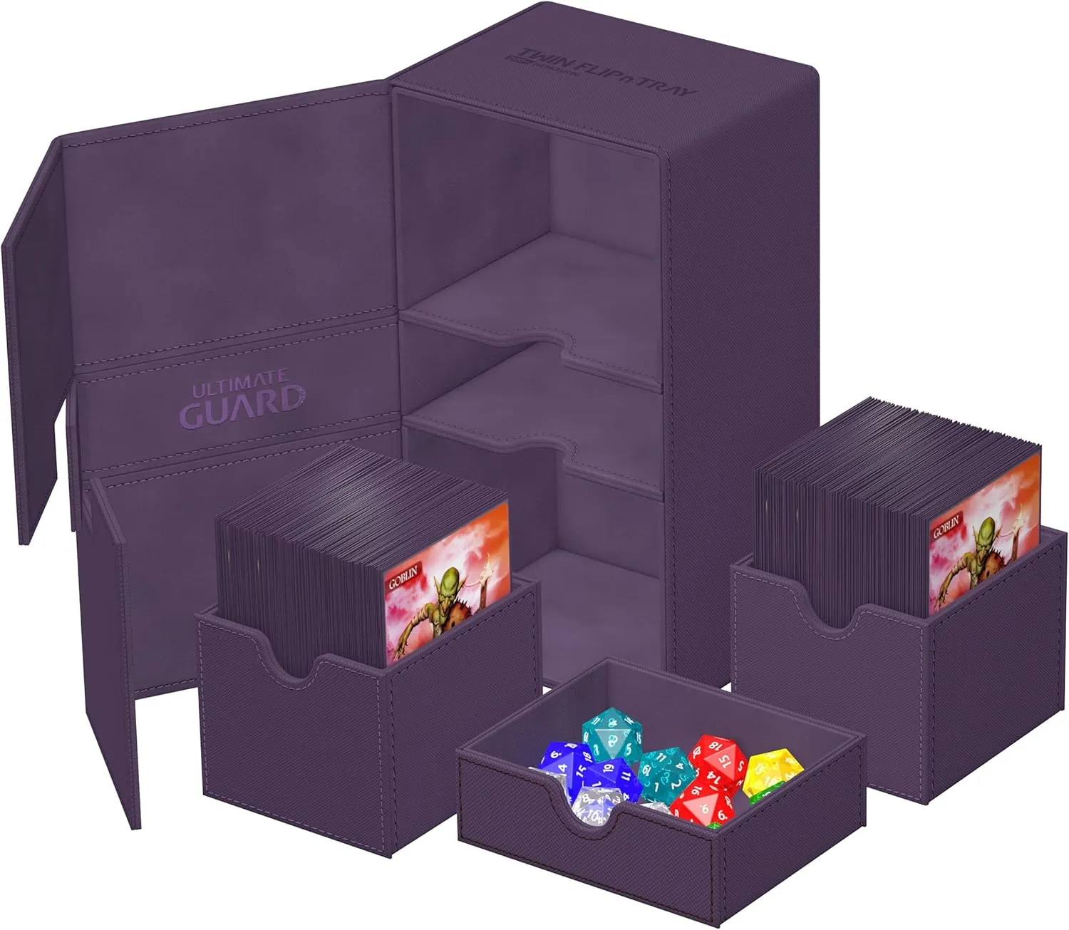 Ultimate Guard Twin Flip'n'Tray 200 , Deck Case for 200 Double-Sleeved TCG Cards   Dice Tray, Purple, Independent Magnetic Closure & Microfiber Inner Lining
