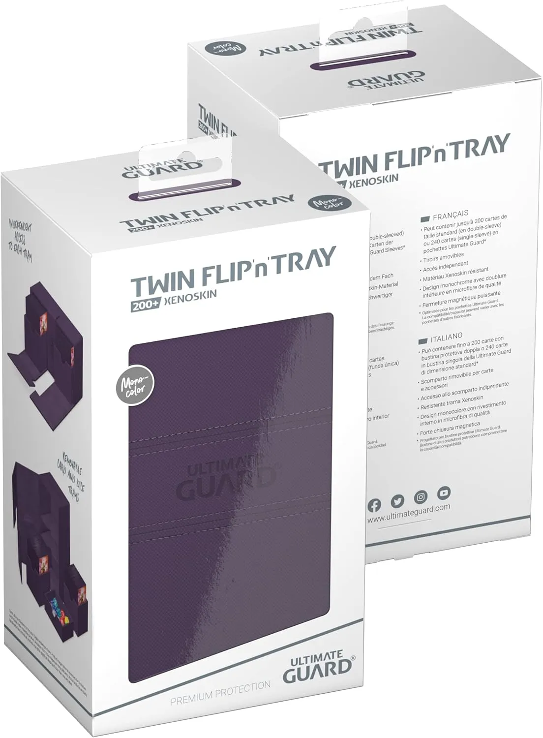 Ultimate Guard Twin Flip'n'Tray 200 , Deck Case for 200 Double-Sleeved TCG Cards   Dice Tray, Purple, Independent Magnetic Closure & Microfiber Inner Lining