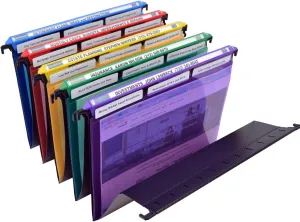 Ultimate Office MagniFile Hanging File Folders V-Bottom Letter Size, Set of 5 Assorted Color Magnified Indexes Plus 18 Removable PocketFile Clear Poly Interior Document Folders with 3rd Cut Tabs