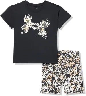 Under Armour girls Girls Short Sleeve Shirt and Shorts Set, Durable Stretch and Lightweight