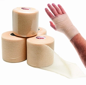 Underwrap Foam Athletic Sport Tape. Pre Wrap Bandage Taping Supplies for Ankle Wrists Hands Knees. Hair Tie, Headband, Patellar Support. 4 Prewrap Rolls Beige, 2.75 Inch by 30 Yards