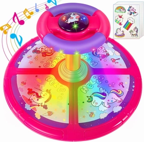 Unicorn Sit and Spin, GODELAIF Sit and Spin Toy 360° Spinning Stool Seat Sensory Toys Christmas Birthday Gift with Music & LED Lights for Toddlers Girls 2, 3, 4, 5 Years Old