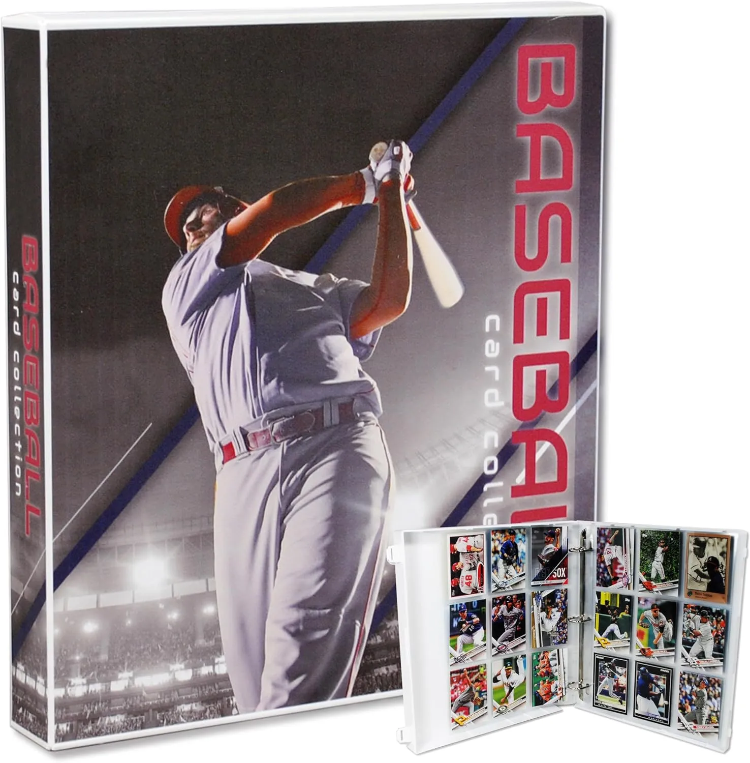 UniKeep Baseball Themed Trading Card Collection Binder with Trading Card Pages. The Binder/Case Is Fully Enclosed to Keep Cards Secure (Batter, Metal Rings)