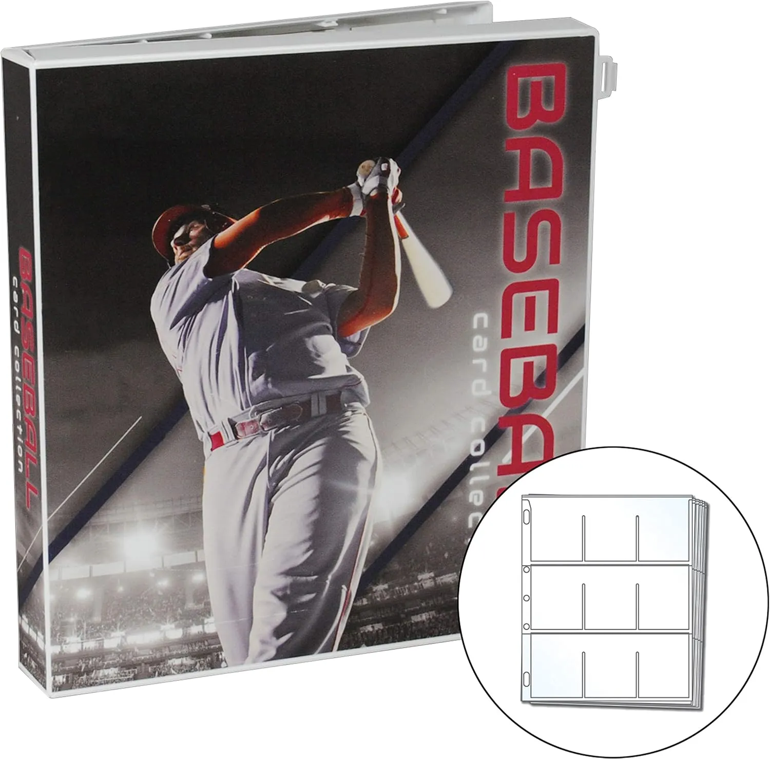 UniKeep Baseball Themed Trading Card Collection Binder with Trading Card Pages. The Binder/Case Is Fully Enclosed to Keep Cards Secure (Batter, Metal Rings)