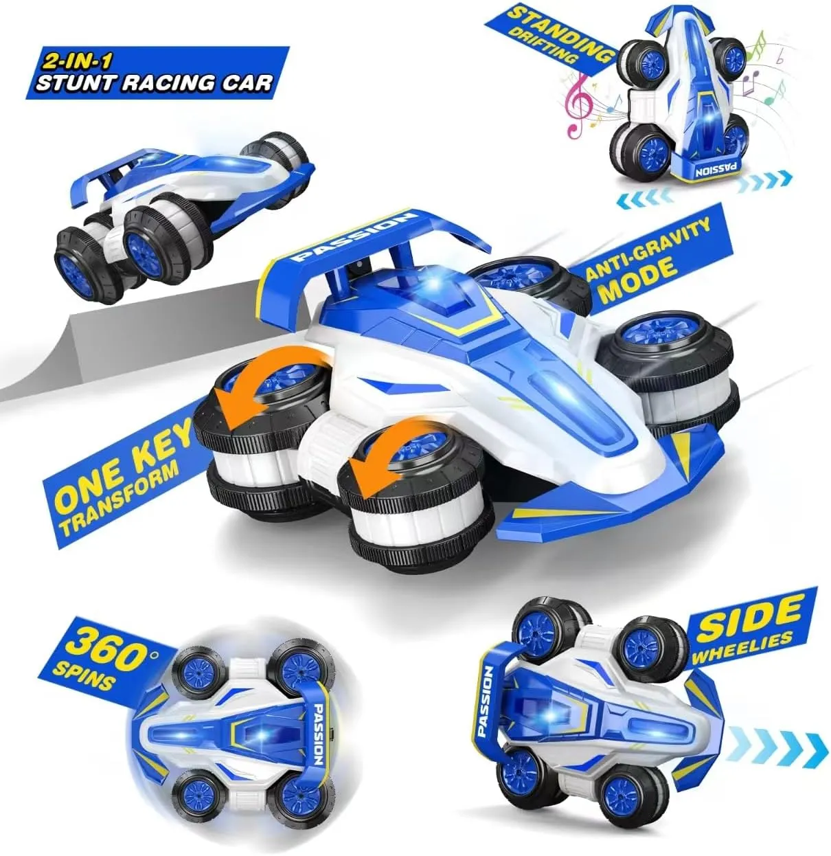 Upgraded Remote Control Car 360° Spins RC Car 2- in-1 Anti-Gravity RC Racer Wheelie Drift Stunt Car with Lights&Music Birthday Gifts Toys for 6 7 8 9 10 11 12 Year Old Boys