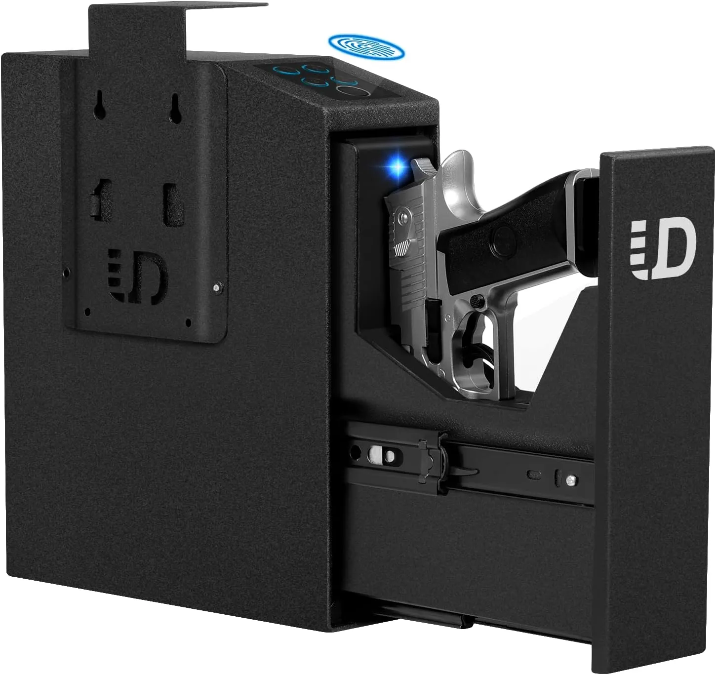 Urban Deco Handgun Gun Safe for Nightstand, Desk, Bed Side - Pistol Safe, Hand Gun Safe for Car, Biometric Gun Safe for Handgun with Fingerprint, PIN Code, Key Access