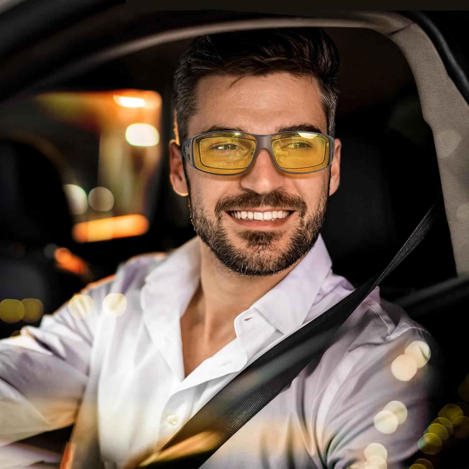 URUMQI Night Vision Driving Glasses Fit Over Eyeglasses for Men Women, Anti Glare Polarized Nighttime Glasses Yellow Lens