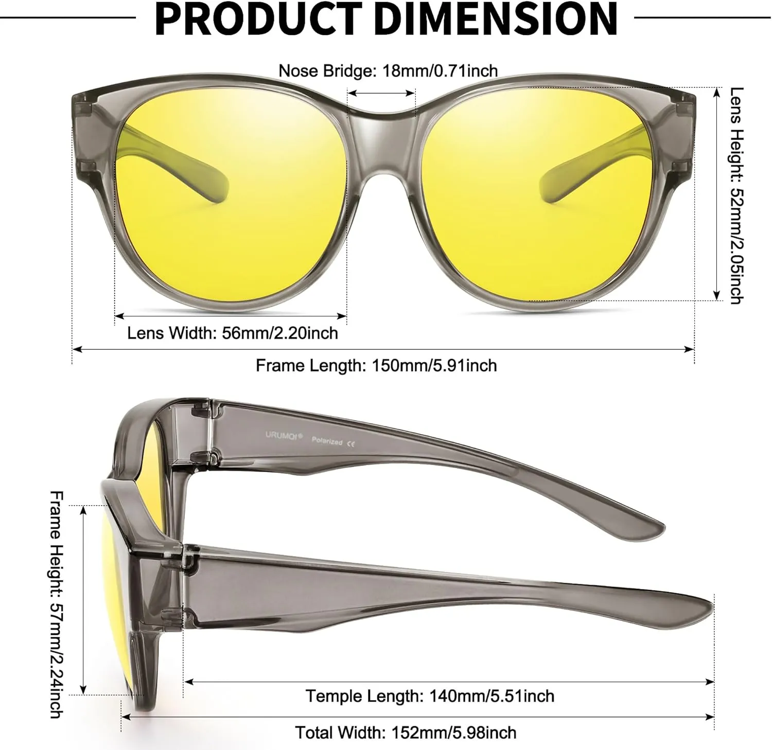URUMQI Night Vision Driving Glasses for Women Anti-Glare Fit Over, Polarized Night Time HD Yellow Lens
