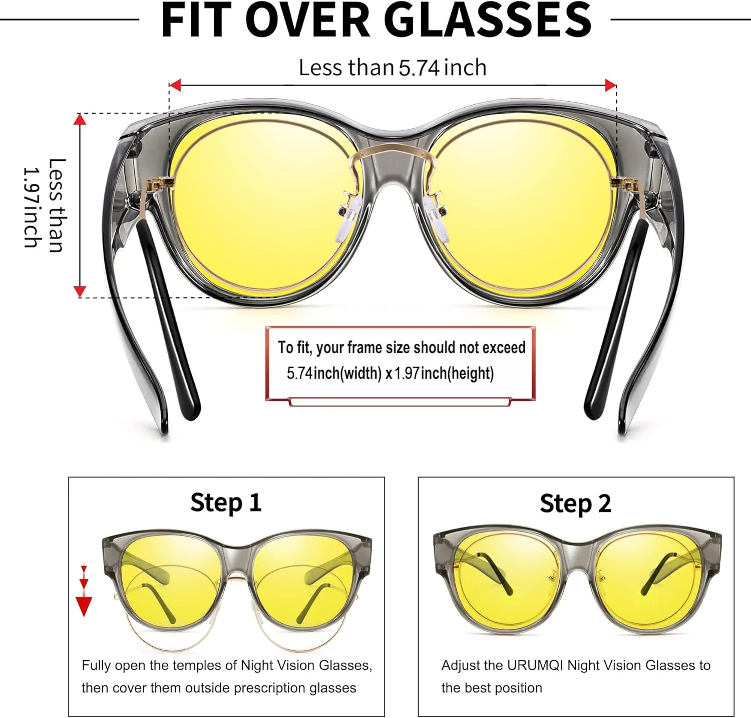 URUMQI Night Vision Driving Glasses for Women Anti-Glare Fit Over, Polarized Night Time HD Yellow Lens