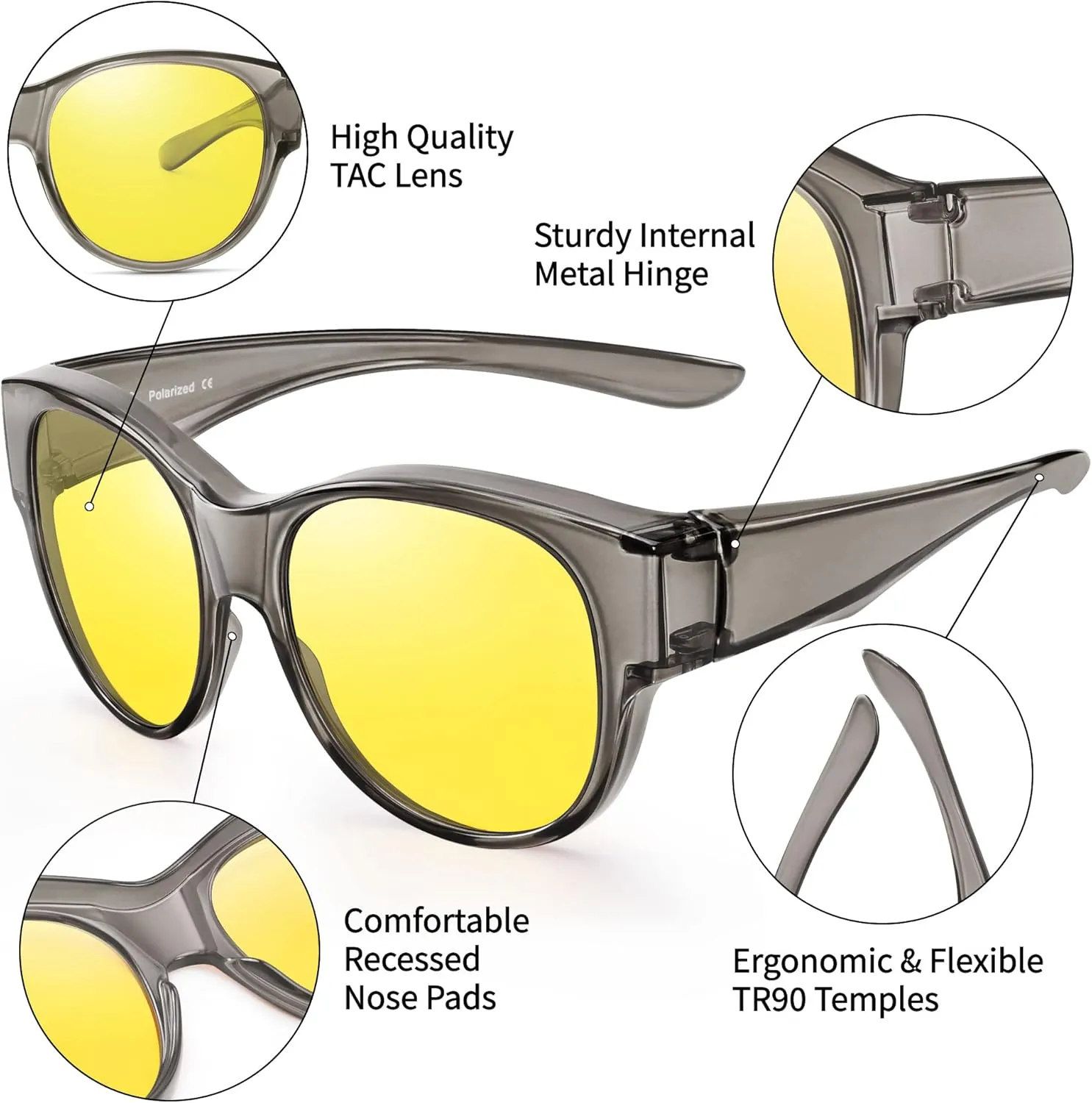 URUMQI Night Vision Driving Glasses for Women Anti-Glare Fit Over, Polarized Night Time HD Yellow Lens