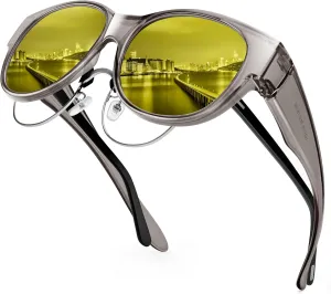 URUMQI Night Vision Driving Glasses for Women Anti-Glare Fit Over, Polarized Night Time HD Yellow Lens