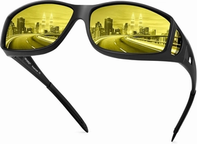 URUMQI Night Vision Driving Glasses Fit Over Eyeglasses for Men Women, Anti Glare Polarized Nighttime Glasses Yellow Lens