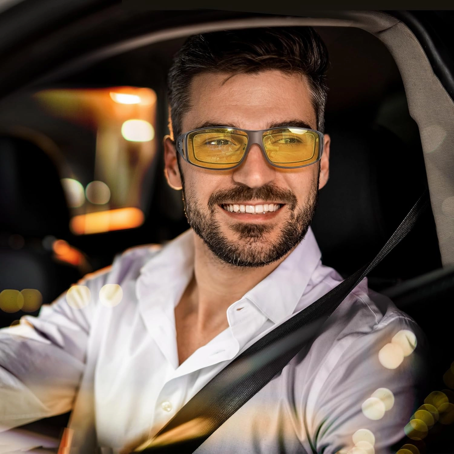 URUMQI Night Vision Driving Glasses Fit Over Eyeglasses for Men Women, Anti Glare Polarized Nighttime Glasses Yellow Lens
