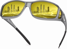 URUMQI Night Vision Driving Glasses Fit Over Eyeglasses for Men Women, Anti Glare Polarized Nighttime Glasses Yellow Lens