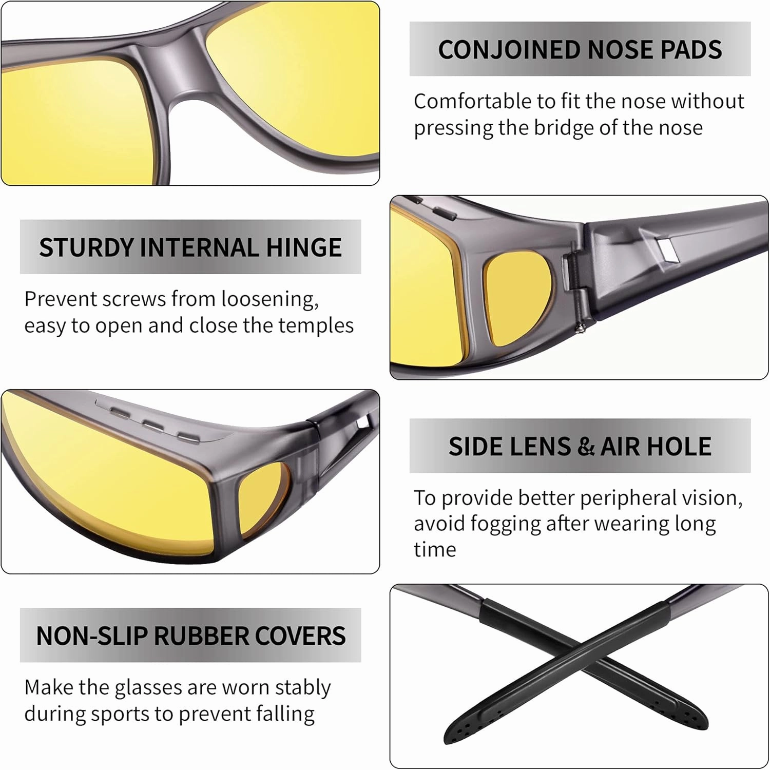 URUMQI Night Vision Driving Glasses Fit Over Eyeglasses for Men Women, Anti Glare Polarized Nighttime Glasses Yellow Lens