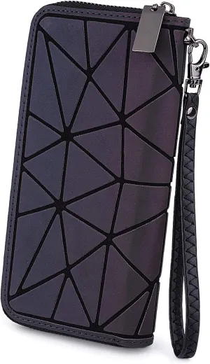 UTO Women Wallet Card Phone Checkbook Holder Geometric Luminous Shard Lattice Rainbow Holographic Purse 524