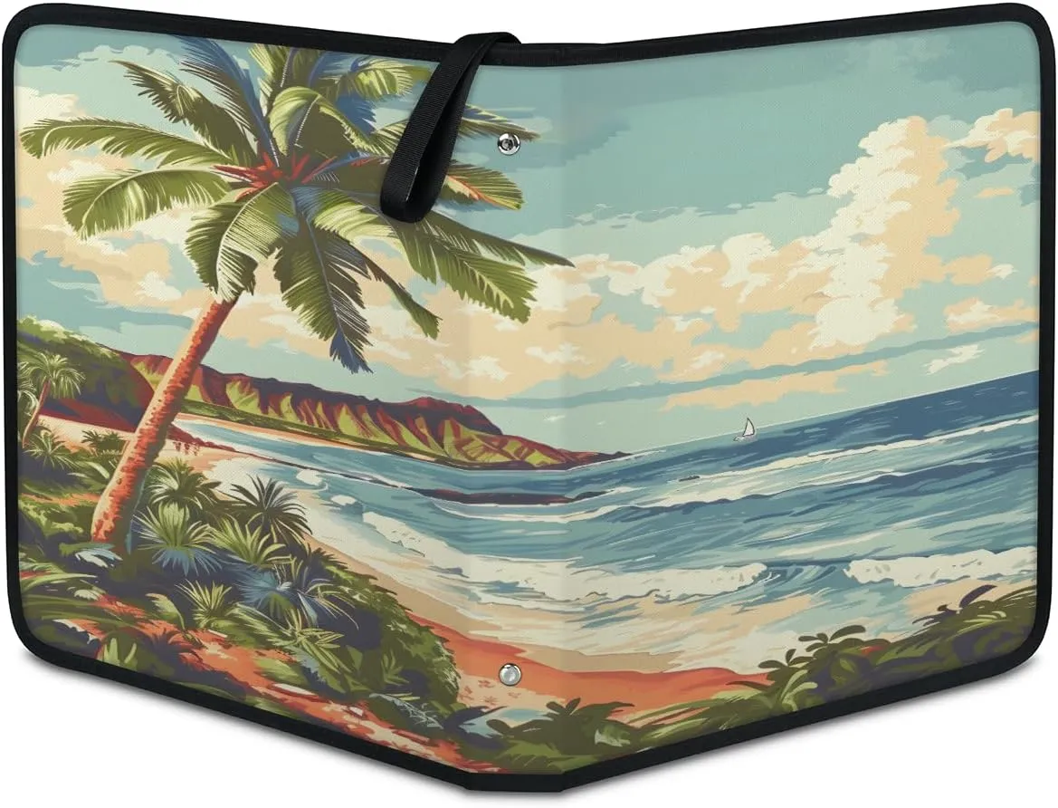 Vacation Beach 3 Ring Trading Zipper Binder Strap, Trading Card Binder 4 Pocket, 400 Pockets Card Holder with 50 Removable Sleeves for Game Cards