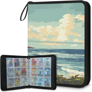 Vacation Beach 3 Ring Trading Zipper Binder Strap, Trading Card Binder 4 Pocket, 400 Pockets Card Holder with 50 Removable Sleeves for Game Cards