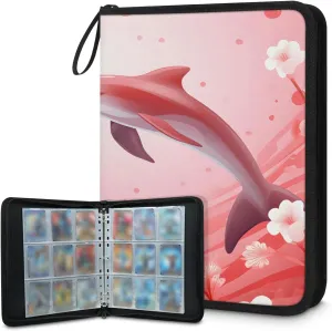 Valentine's Day Dolphin 3 Ring Trading Zipper Binder Strap, Trading Card Binder 4 Pocket, 400 Pockets Card Holder with 50 Removable Sleeves for Game Cards